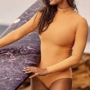 Acacia Ehukai Rash Guard Cord Full Piece Swimsuit Zip Back Surf Size M Honey NEW